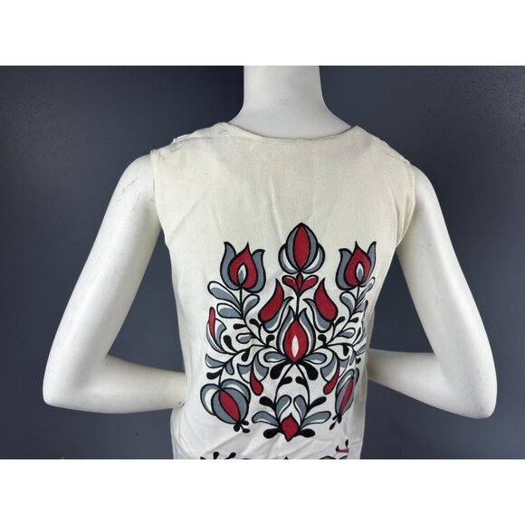 Vtg Royal Miss Fashion Rayon Floral Shift Dress Cream Red Gray Pullover Sz 13-14 - Picture 8 of 16